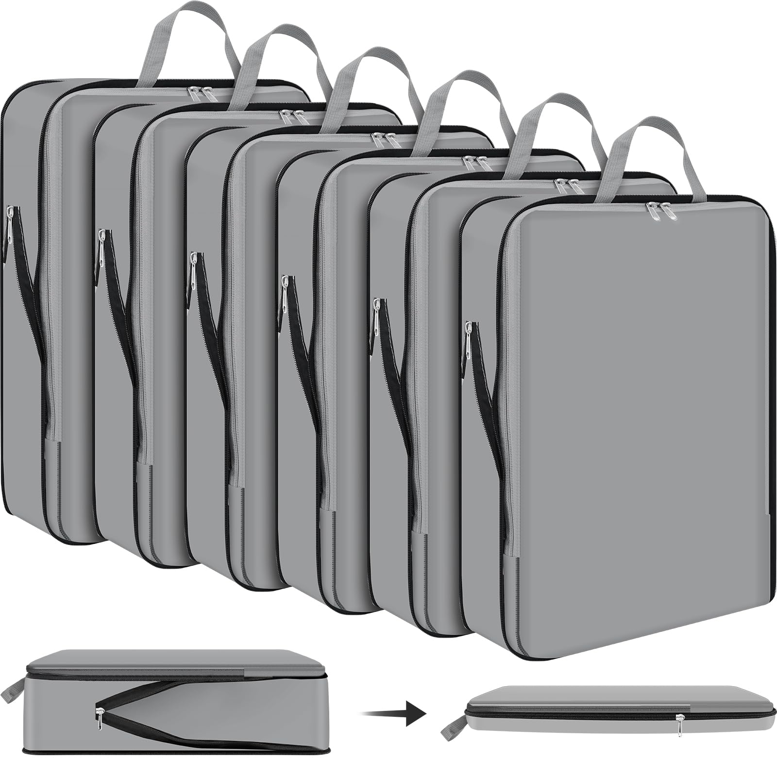 Hosuly 6-Piece Large Expandable Compression Packing Cubes for Travel - Space Saving Luggage Organizers (17.3 x 12.6 Inches, Dark Gray) - Perfect for Suitcase Storage, Business Trips & Vacation Packing