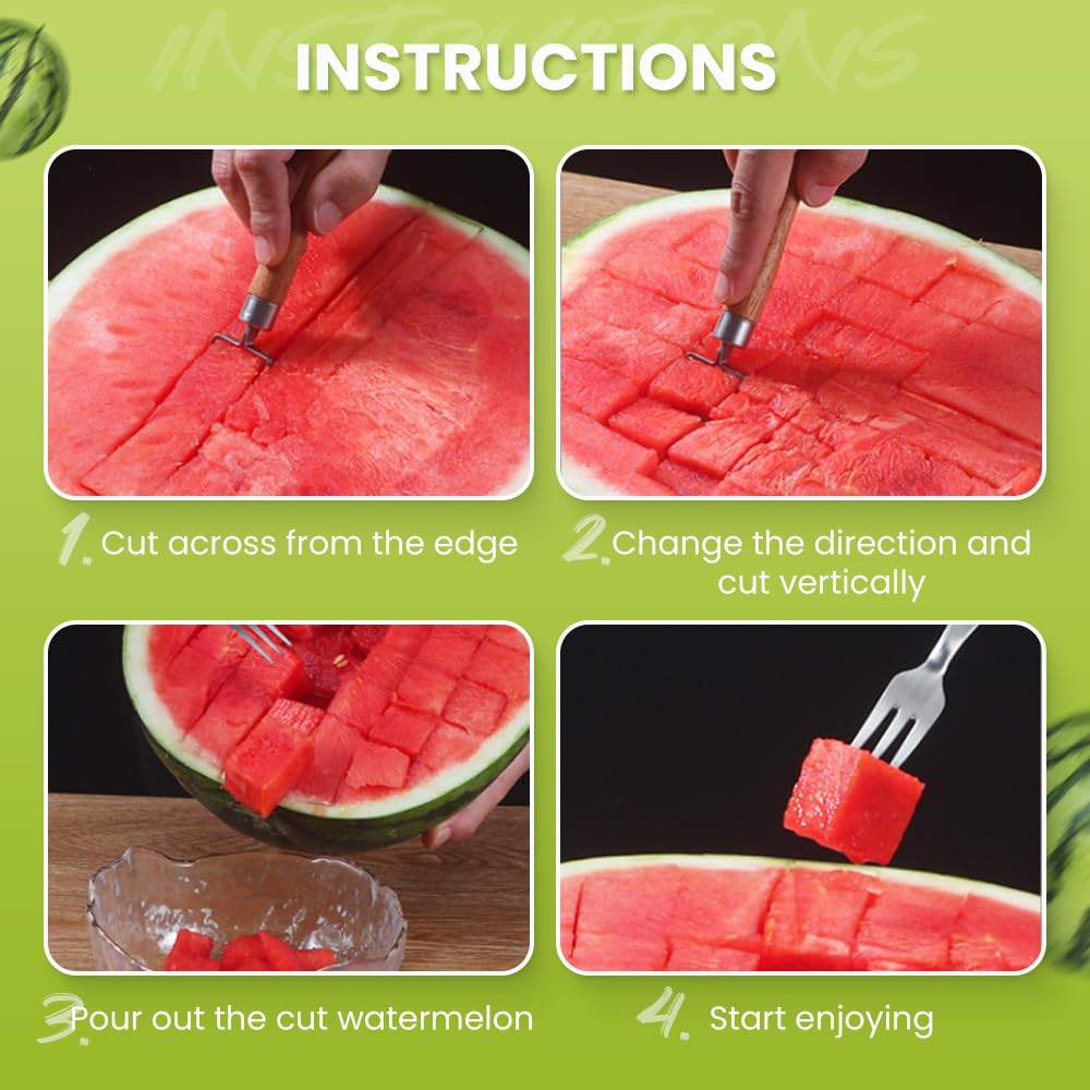 2-in-1 Stainless Steel Fruit Cutter & Watermelon Slicer - Dual Head Kitchen Tool for Watermelons, Pineapples & Fruits - Perfect for Summer BBQs, Picnics & Home Kitchen Use