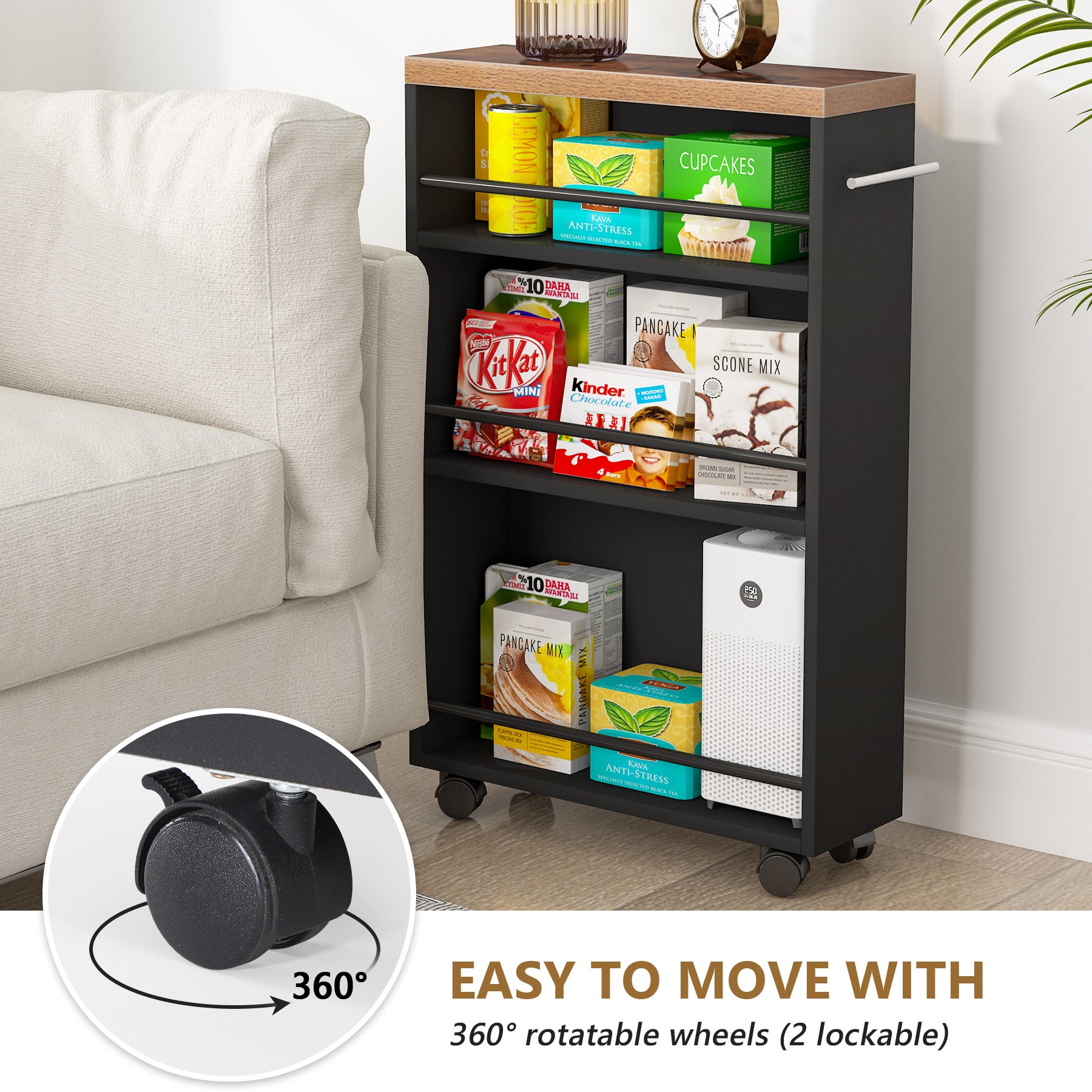 4 Tier Rolling Storage Cart - Slim Narrow Kitchen Organizer with Wheels for Small Spaces | Perfect for Pantry, Bathroom, Bedroom & Office Organization