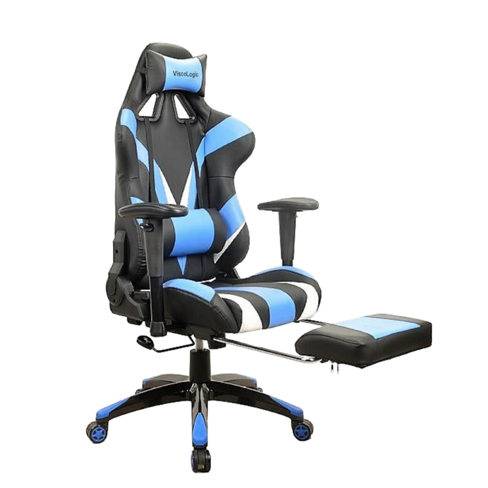 Ergonomic Gaming Footrest 7613 - Adjustable Height & Comfortable Support for Office & Gaming Chairs (Blue & Black) - Perfect for Home Office, Gaming Setup & Workstation Comfort
