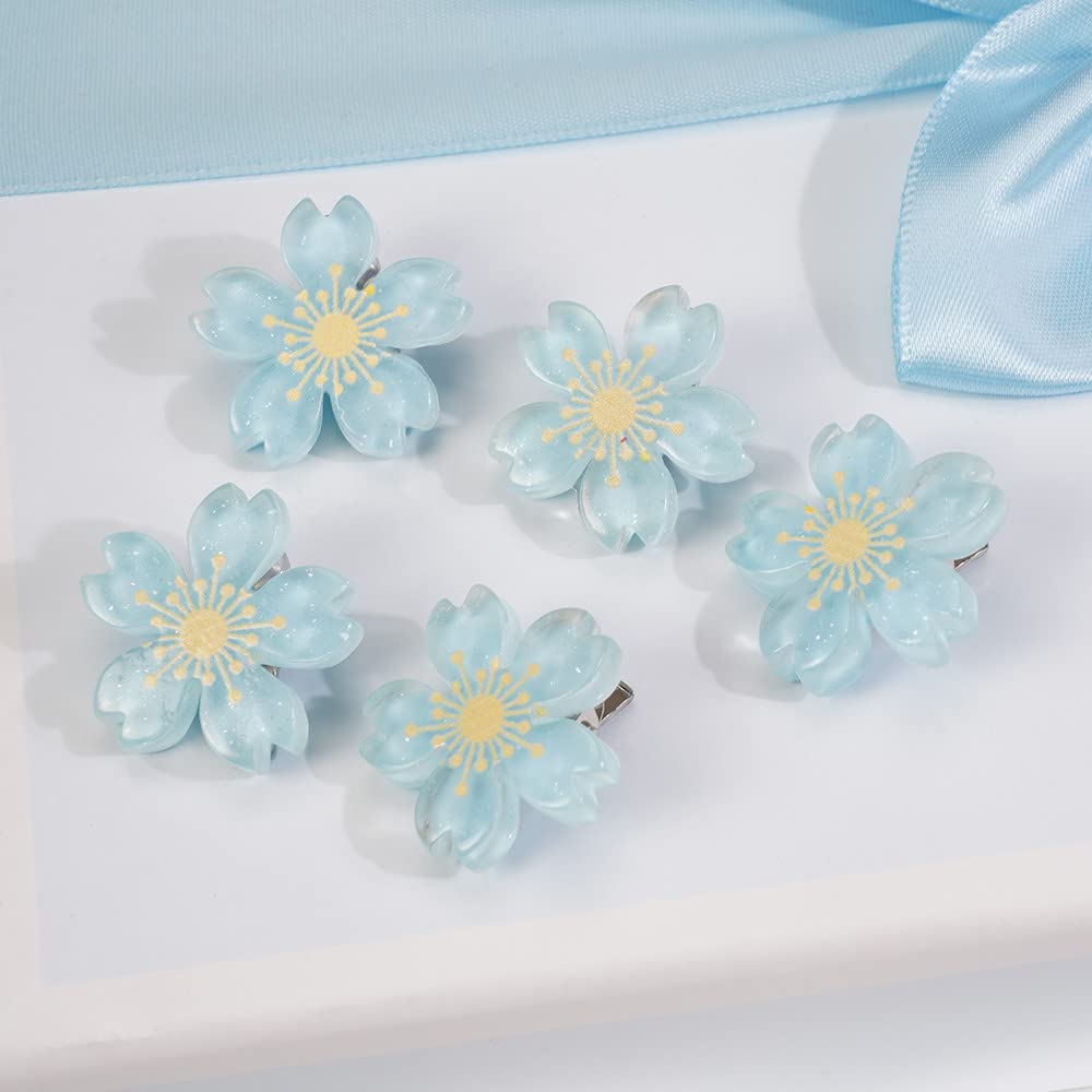 Jumwrit 5PCS Cute Flower Hair Clips for Women & Girls - Blue Hawaii Snap Hair Barrettes, Floral Hair Accessories for Beach, Party & Everyday Wear
