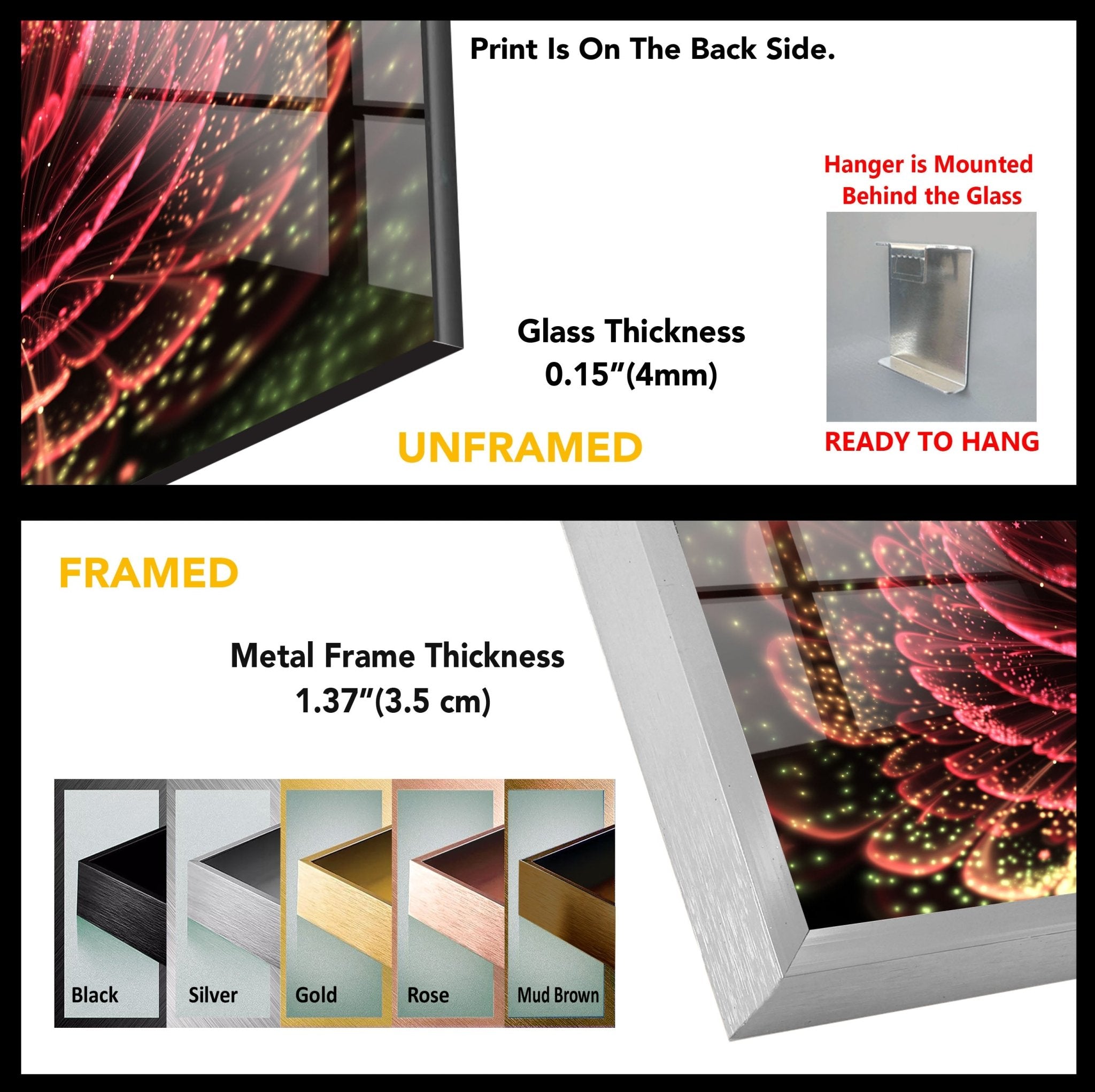 Abstract Red Flower Glass Wall Art - Modern Home Decor for Living Room, Bedroom & Office - Elegant Handmade Glass Painting for Unique Interior Design