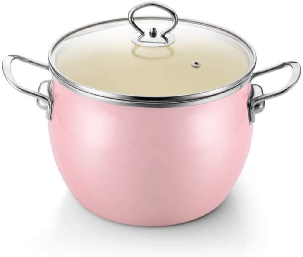 Pink Enamel Casserole Pot with Glass Lid - 4QT Nonstick Induction Stockpot for Stewing, Cooking & Serving - Perfect for Soups, Stews, Sauces & Family Meals