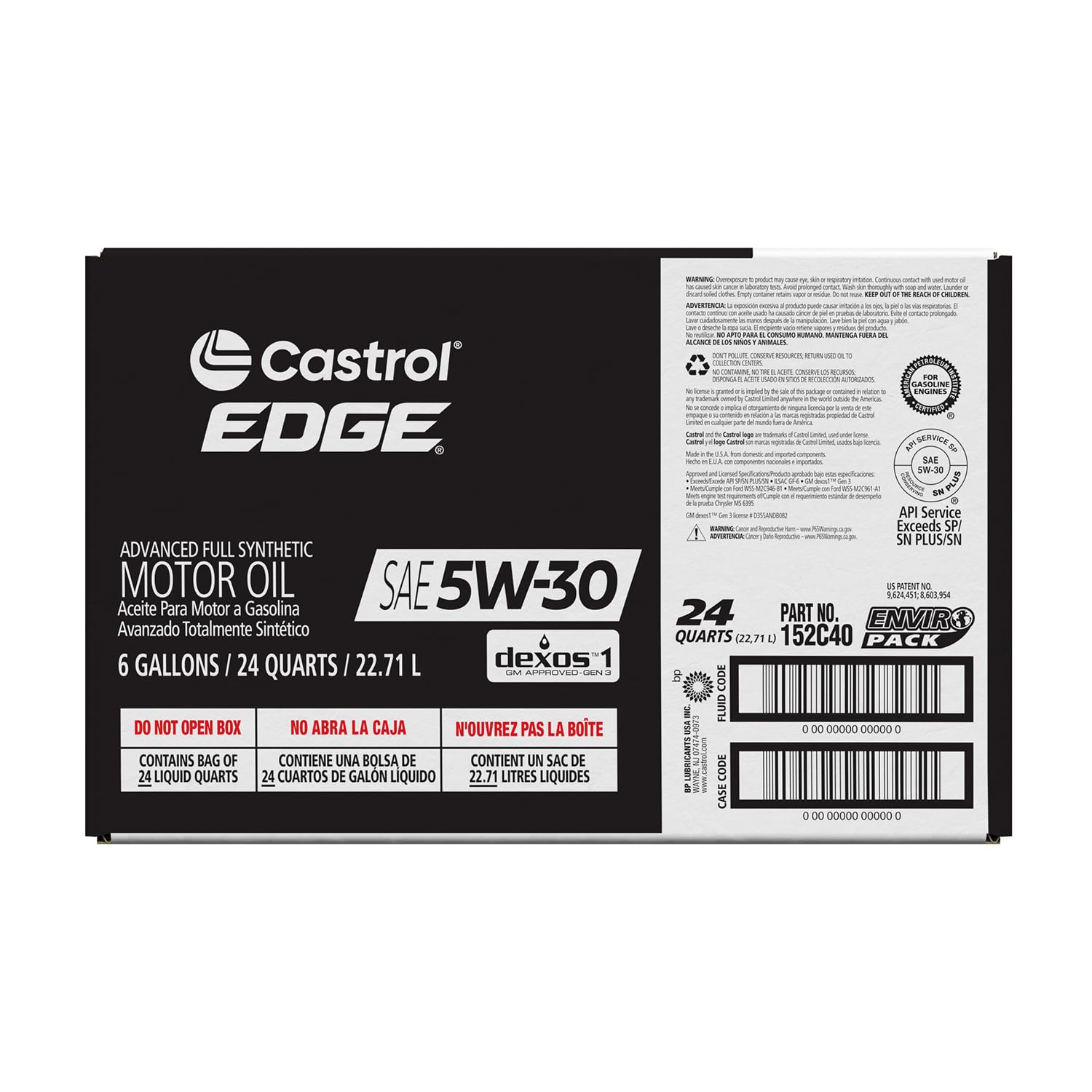 Castrol EDGE 5W-30 Advanced Full Synthetic Motor Oil - 6 Gallon Enviro-Pack | High Performance Engine Protection for Cars, Trucks & SUVs | Ideal for Extreme Temperatures & Heavy-Duty Driving