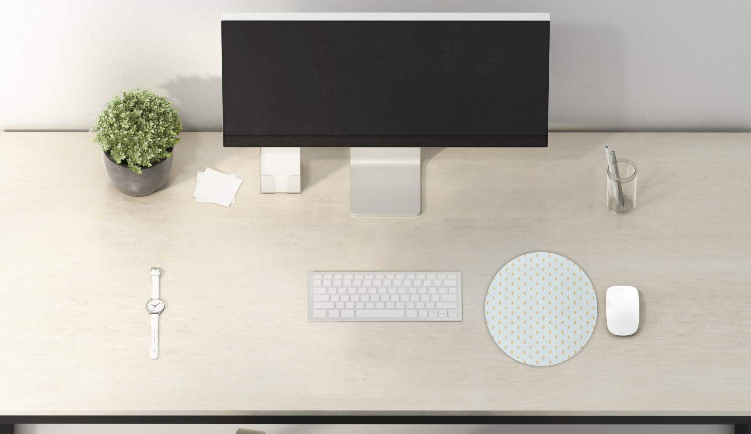 Ambesonne Round Non-Slip Rubber Mouse Pad - 8 Inch Gaming Mousepad with Autumn Oak Leaves Pattern in Mint Green & Beige | Perfect for Computer, Office, and Home Workspace Decor