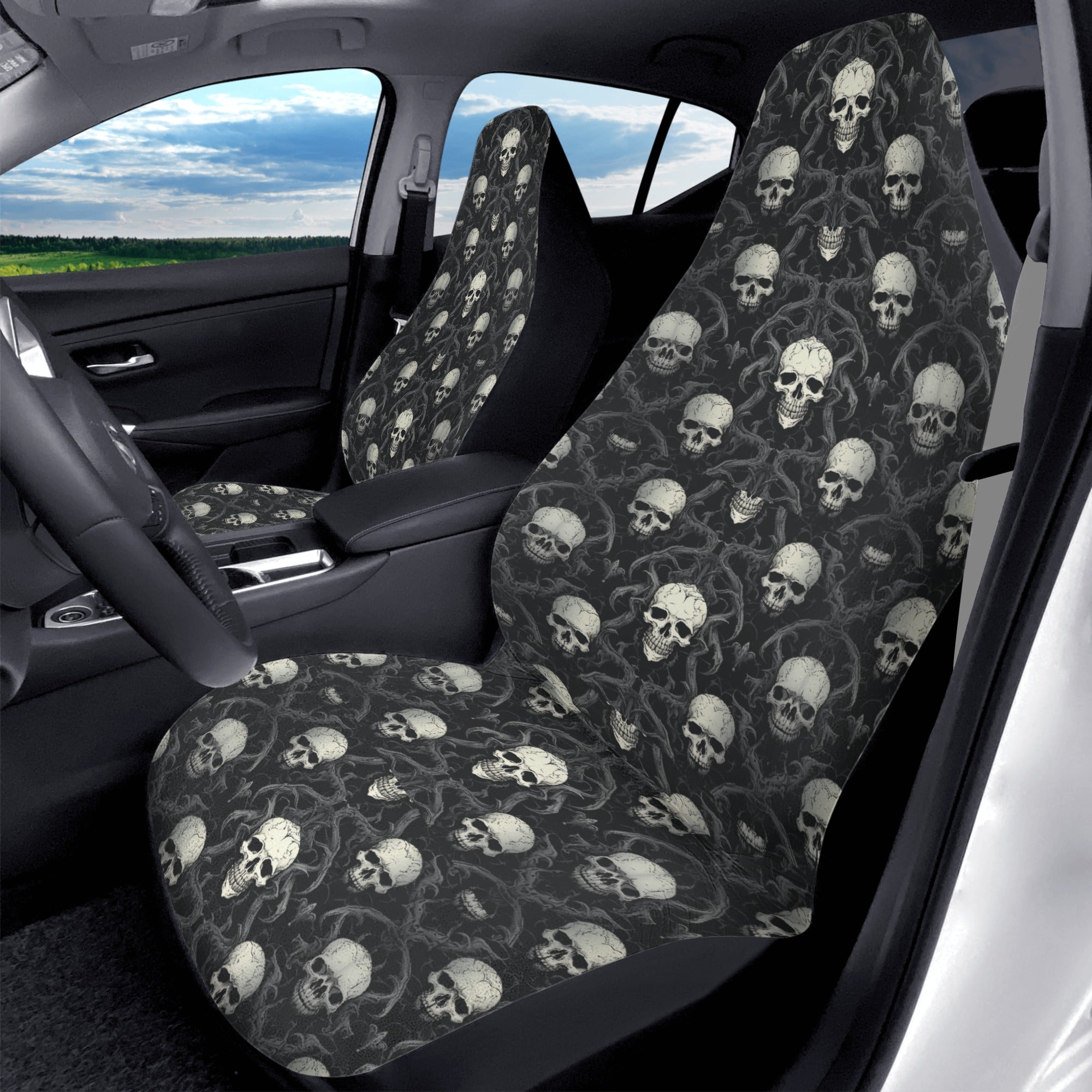 Gothic Skull Car Seat Covers - Premium Front Seat Protectors for Cars, Trucks & SUVs - Perfect for Halloween, Gothic Style & Alternative Lifestyle Enthusiasts
