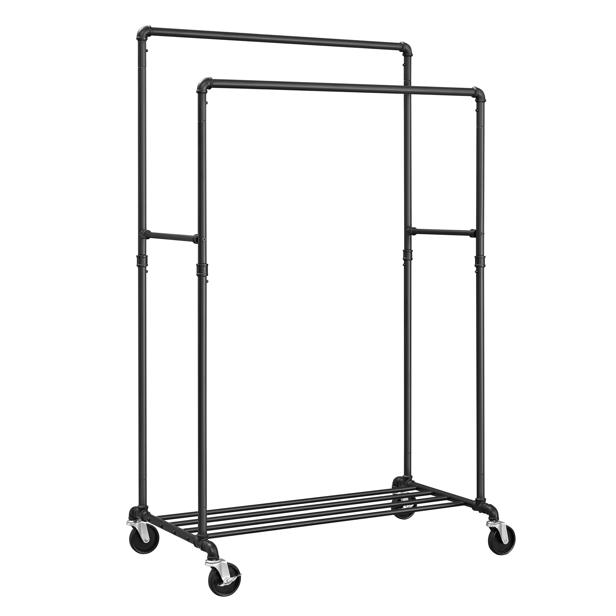 SONGMICS Heavy-Duty Clothes Rack with Storage Shelf - 39.4 Inch Double-Rod Garment Rack on Wheels, Sturdy Metal Frame with 2 Brake Casters, Holds 198 lbs - Perfect for Closet Organization, Laundry Room, or Bedroom Storage (Black, UHSR60B)