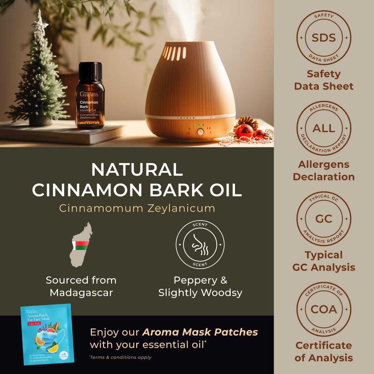 100% Pure Cassia Oil for Hair Growth & Cinnamon Essential Oil for Diffusers - Natural Aromatherapy Set (2x10ml) by Gya Labs - Perfect for Relaxation, Massage & Home Scenting