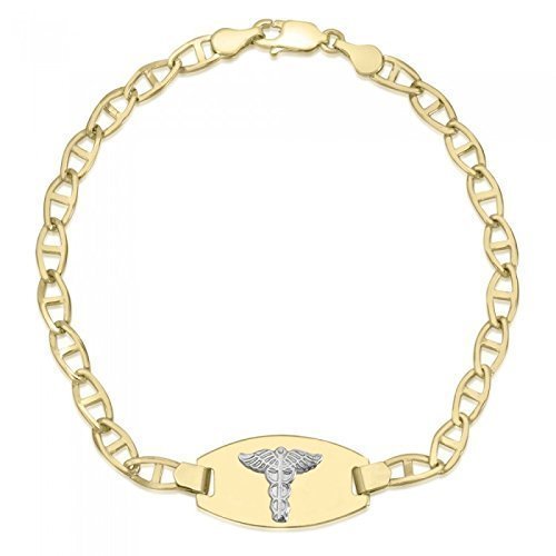 10K Gold Medical Alert Bracelet with Engraving - Emergency Medical ID Jewelry for Allergies & Conditions - High Polished Mariner Link Bracelet - Perfect for Daily Wear & Special Occasions