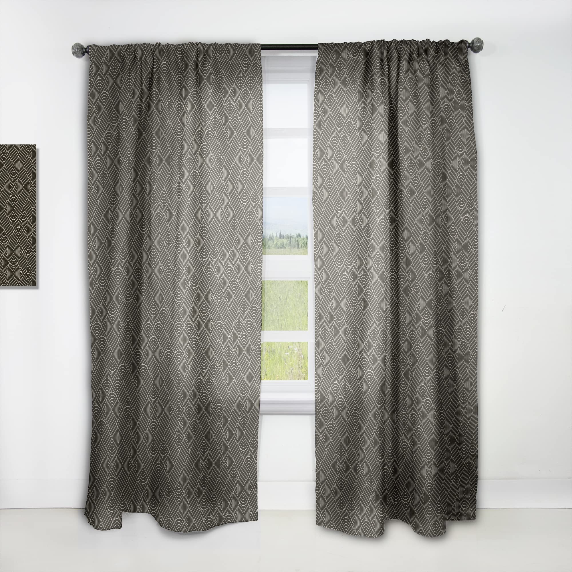 DesignQ 'Rounded Line Labyrinth' Thermal Insulated Curtains - Single Panel 52x90 Inches - Blackout Drapes for Bedroom & Living Room - Perfect for Home Decor, Privacy & Temperature Control