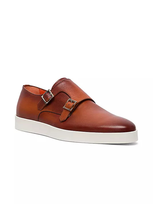 SANTONI DK Brown Monk Strap Casual Shoes for Men - Stylish & Comfortable Dress Shoes for Office, Business, and Formal Occasions