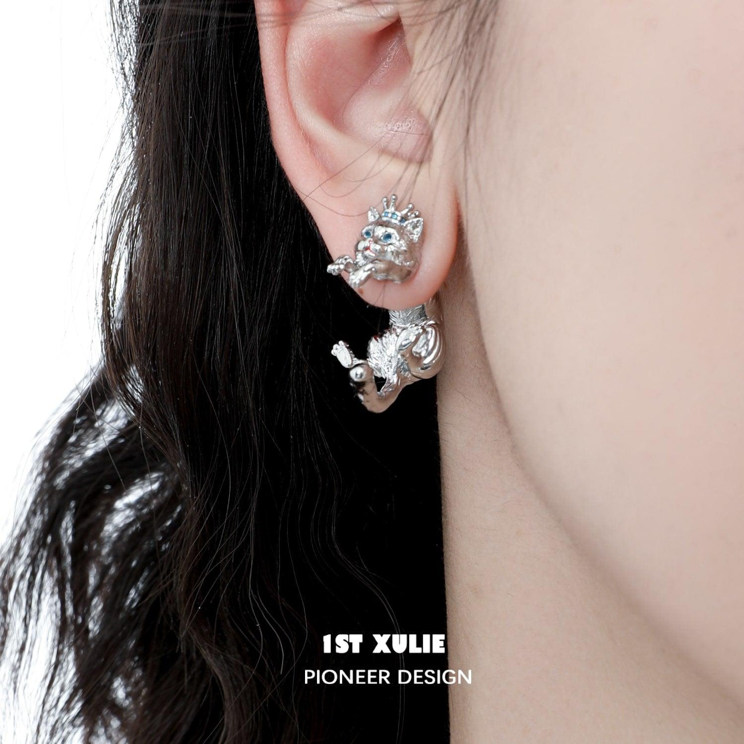 Y2K Cat Queen S925 Sterling Silver Ragdoll Earrings - Trendy Dainty Jewelry for Women, Perfect for Parties, Dating & Everyday Wear