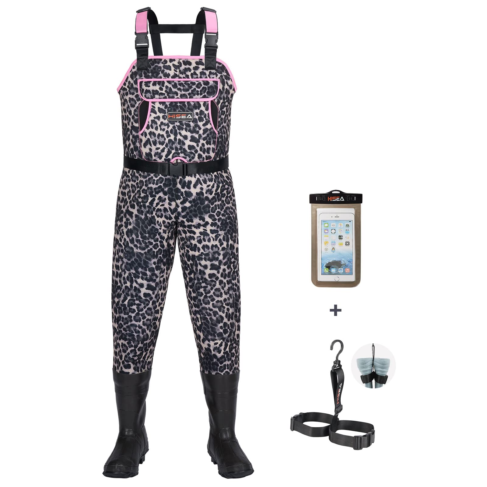 HISEA Women's Neoprene Chest Waders with Boots - Waterproof Hunting & Fishing Waders for Women, Camo Leopard Print - Ideal for Duck Hunting, Fly Fishing, and Outdoor Water Activities