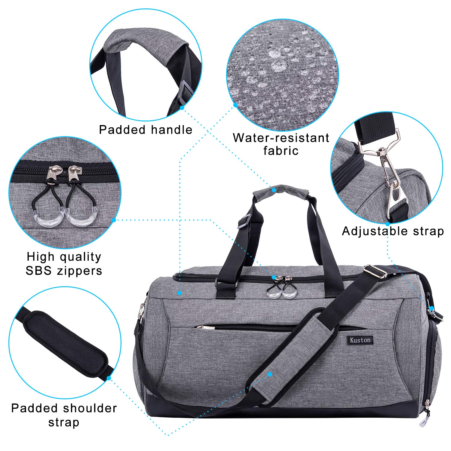 Kuston Sports Gym Bag with Separate Shoes Compartment & Wet Pocket - Durable Gym Duffel Bag for Men & Women - Perfect for Workouts, Travel & Overnight Trips