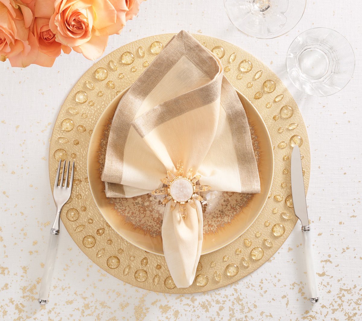 Luxury Gold Dew Drops Placemat Set of 4 - Elegant Table Decor for Dining Room, Wedding, Party & Home Decor
