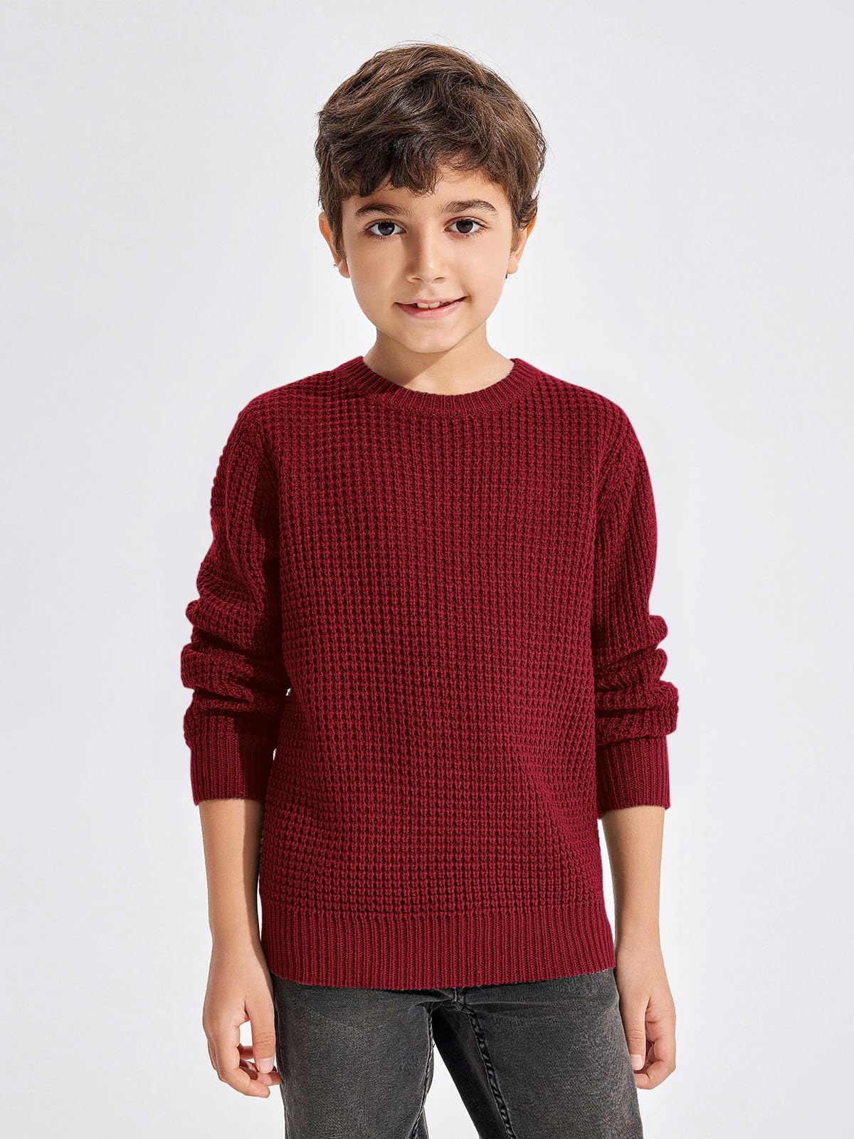 Haloumoning Boys Casual Pullover Sweaters - Kids Chunky Knit Crewneck Jumper Tops for Ages 4-14 - Warm Winter Outfits for School & Playtime