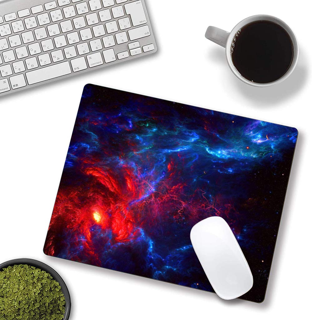 Galaxy Starry Night Mouse Pad with Red & Blue Nebula Design - Non-Slip Rubber Base, Waterproof Computer Mouse Mat for Office, Gaming & Home Use - Perfect for Men, Women & Kids (9.5