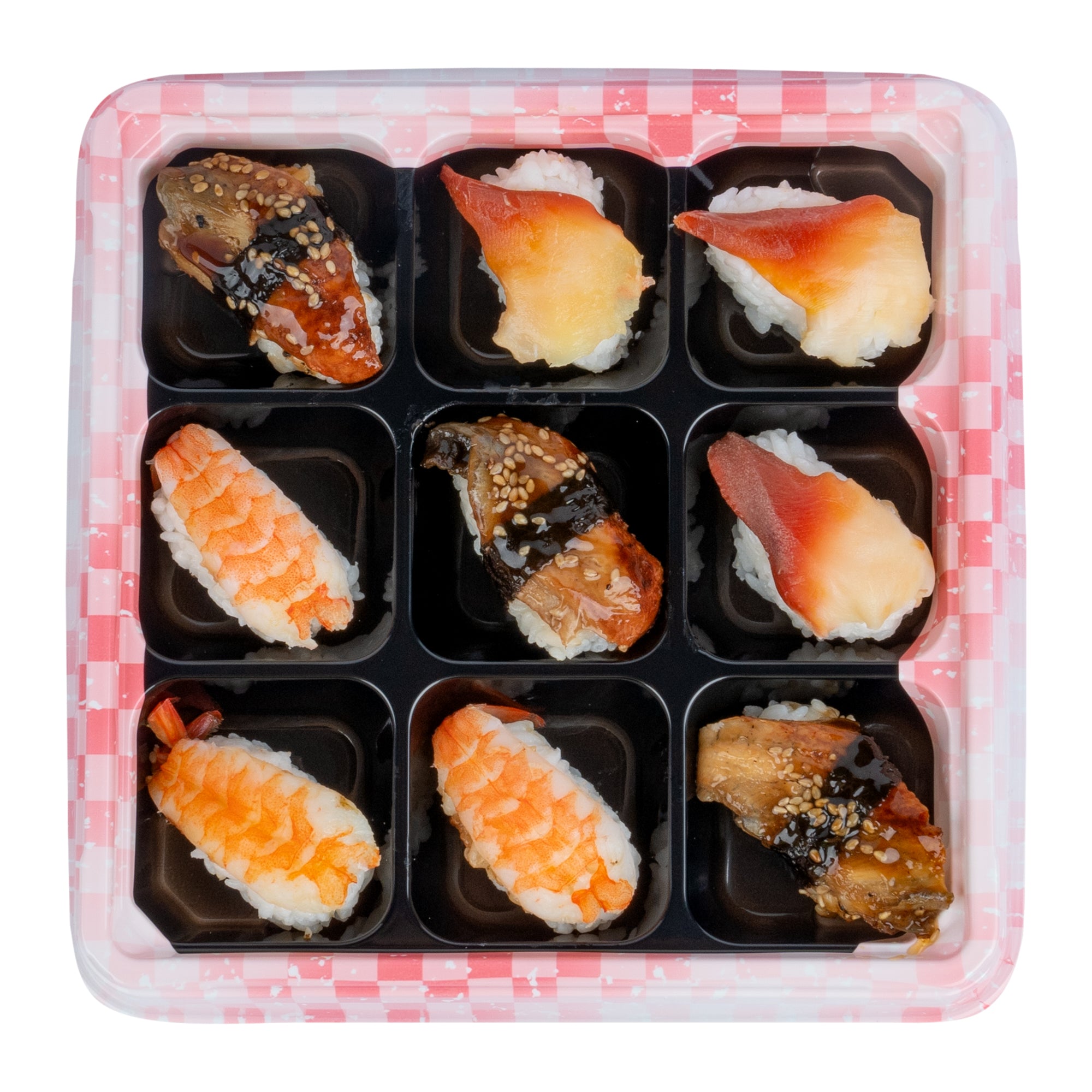 Bento Tek 17 oz Square Pink and Black Plastic Bento Box with 9 Compartments - 8.5