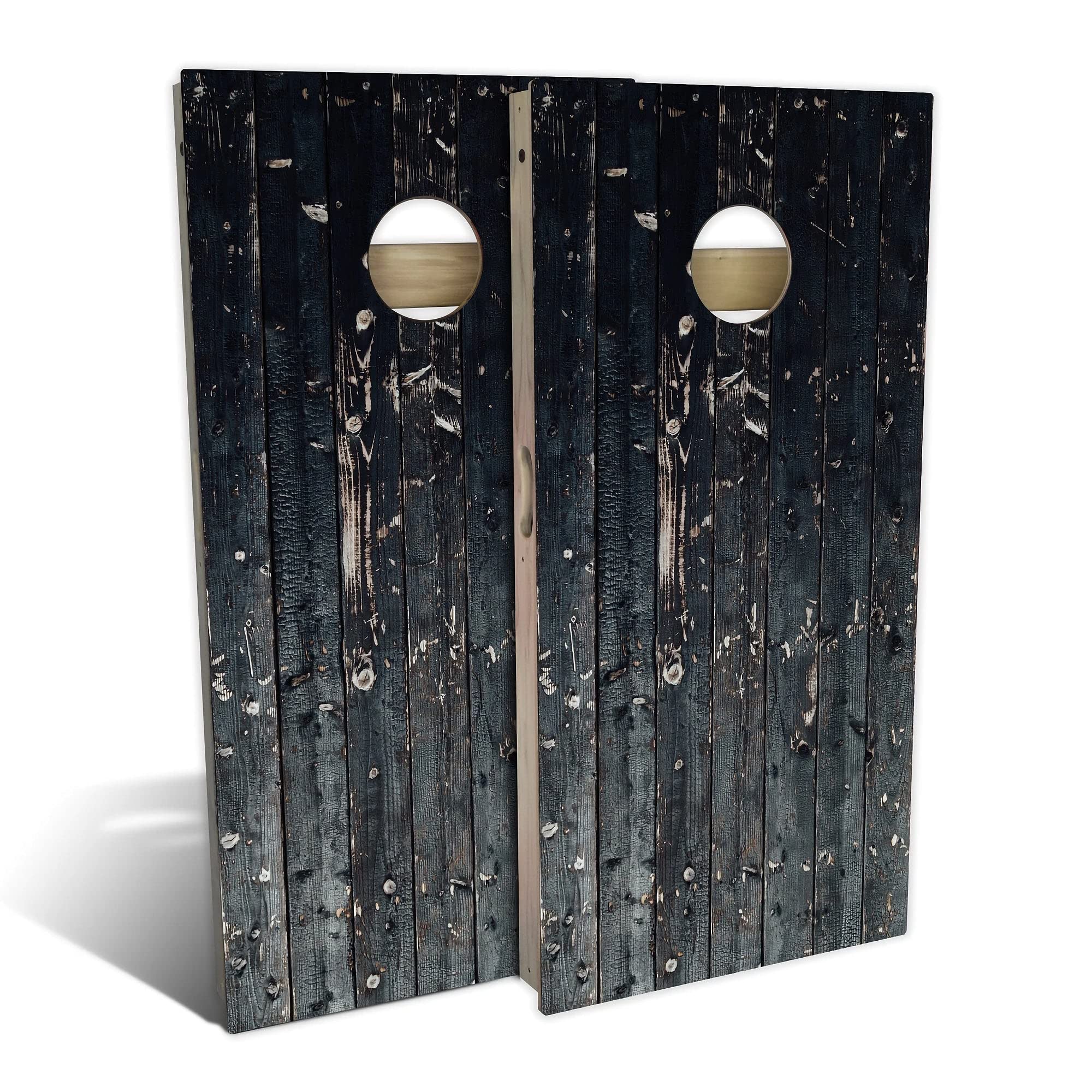 Skip's Garage Country Living Black Plank Cornhole Board Set - 2 Boards & 8 Bags Included | Custom Size & Accessories Options | Perfect for Backyard Parties, Tailgating & Outdoor Games