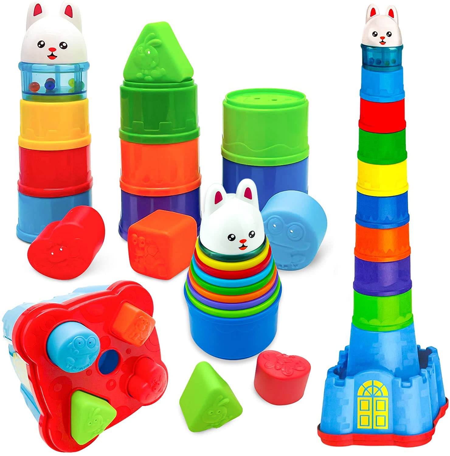 16PCS Baby Stacking Toys for Toddlers 1-3 Years | Animal Stacking Cups Set - Early Educational Learning, Bath & Building Toys for Infants & Kids | Perfect for Playtime, Bathtime & Developmental Activities