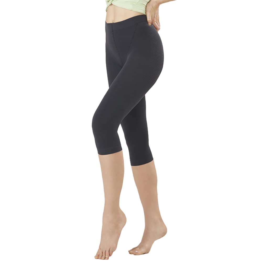 Solidea Silver Wave Anti-Cellulite Compression Capri Leggings for Women - XL (0354A5 Fumo) | Firming Tights for Thighs & Buttocks | Perfect for Workout, Yoga & Everyday Wear