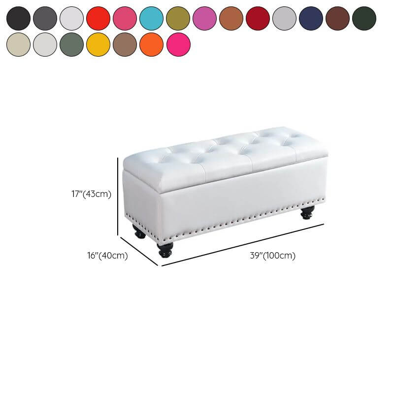 Water Resistant Stitch Tufted Upholstered Storage Ottoman with Nailhead Trim - Green/Peony/Butter Color, Modern Style with Legs - Perfect for Living Room, Bedroom & Home Office Organization