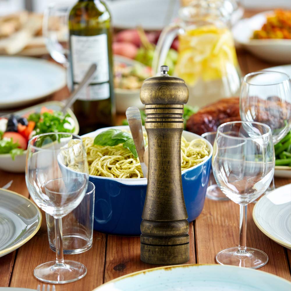 Premium 8 Inch Wood Pepper Grinder with Ceramic Rotor - Adjustable Coarseness, Hand Operated Capstan Mill for Freshly Ground Spices - Perfect for Kitchen, Dining Table & Gourmet Cooking