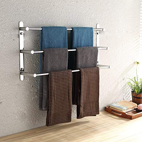 Stainless Steel 3-Tier Towel Rack - 23.62 Inch SUS304 Mirror Polished Bathroom Organizer with 3 Towel Bars - Space Saving Design for Small Bathrooms, Spa, and Luxury Hotel Style Decor
