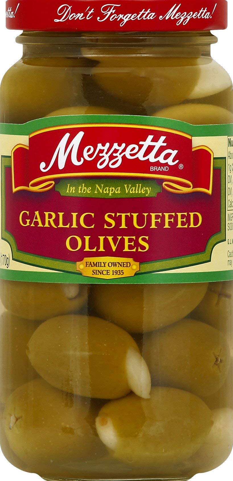 Mezzetta Garlic Stuffed Green Olives - 6 oz Jar | Premium Italian Appetizer for Charcuterie Boards, Martini Garnish & Mediterranean Cooking