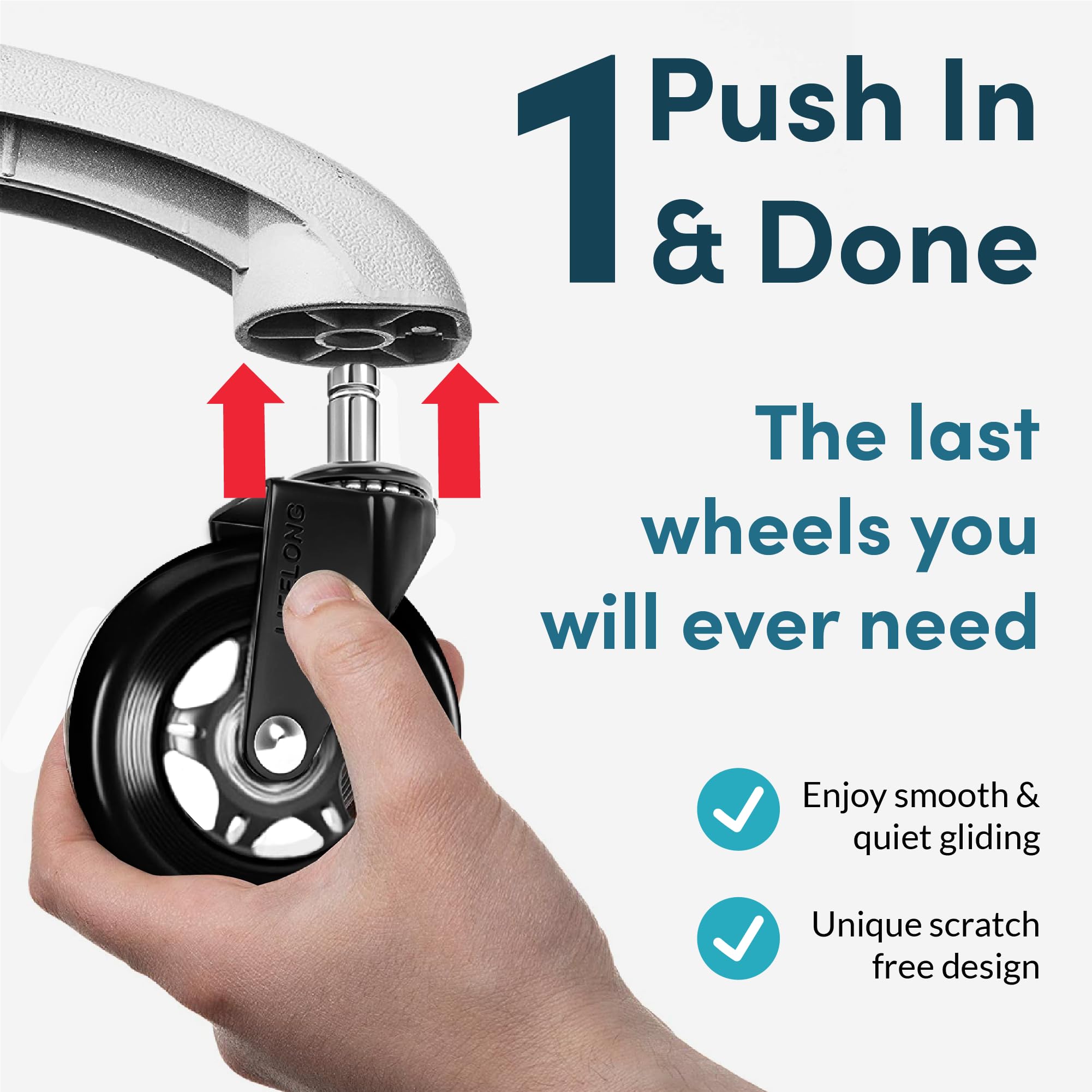 Lifelong Heavy Duty Office Chair Wheels Replacement - 5 Pack Universal Rubber Casters for Hardwood Floors & Carpets | Durable Desk Chair Rollers to Replace Chair Mats | Perfect for Home Office, Gaming & Workspace Use
