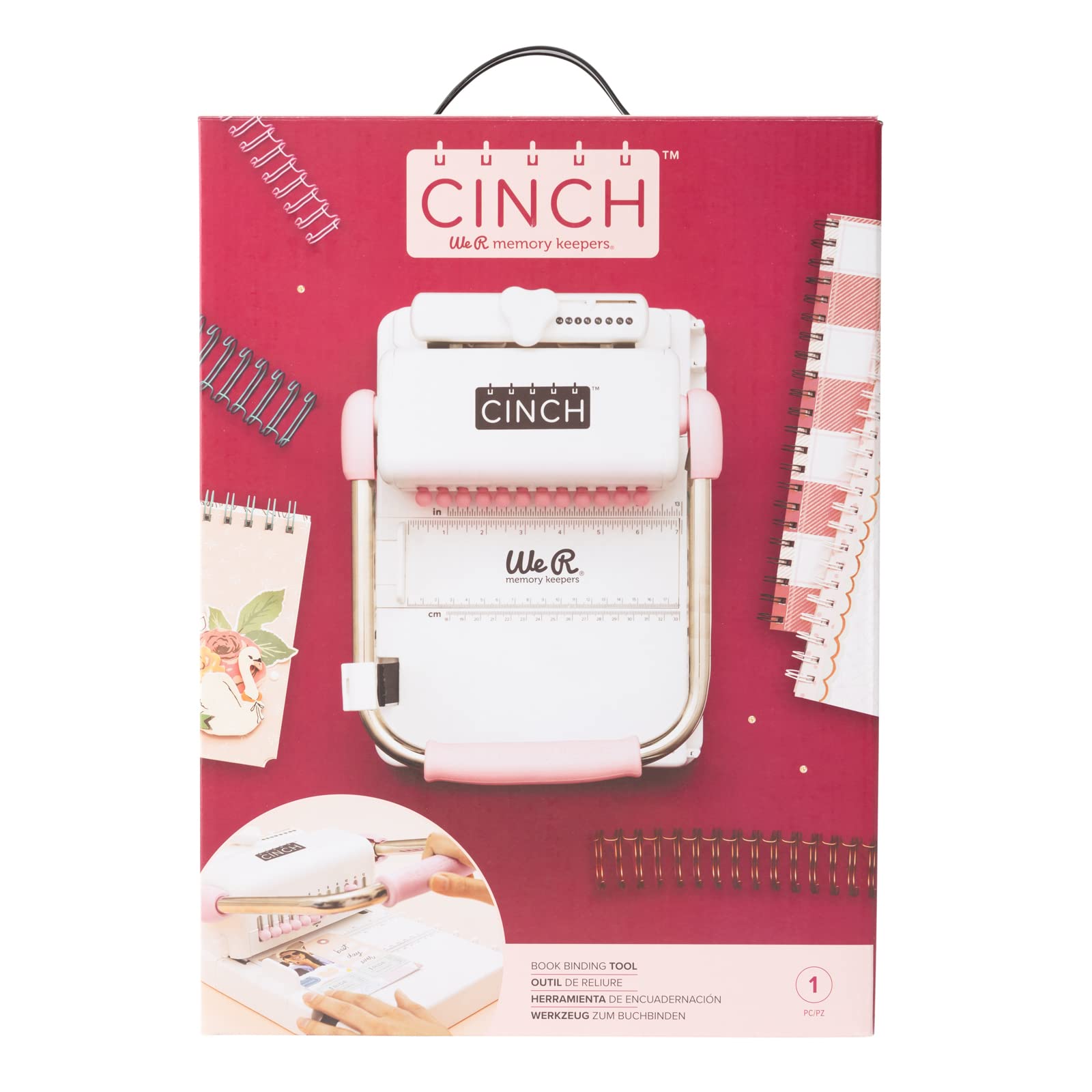 We R Memory Keepers Cinch Book Binding Machine 2 - Pink & White | Easy-to-Use Slide Ruler Design | Works with Wire & Spiral Coils | Create Professional Books, Notebooks, Calendars | Perfect for Office, School, Crafting & DIY Projects