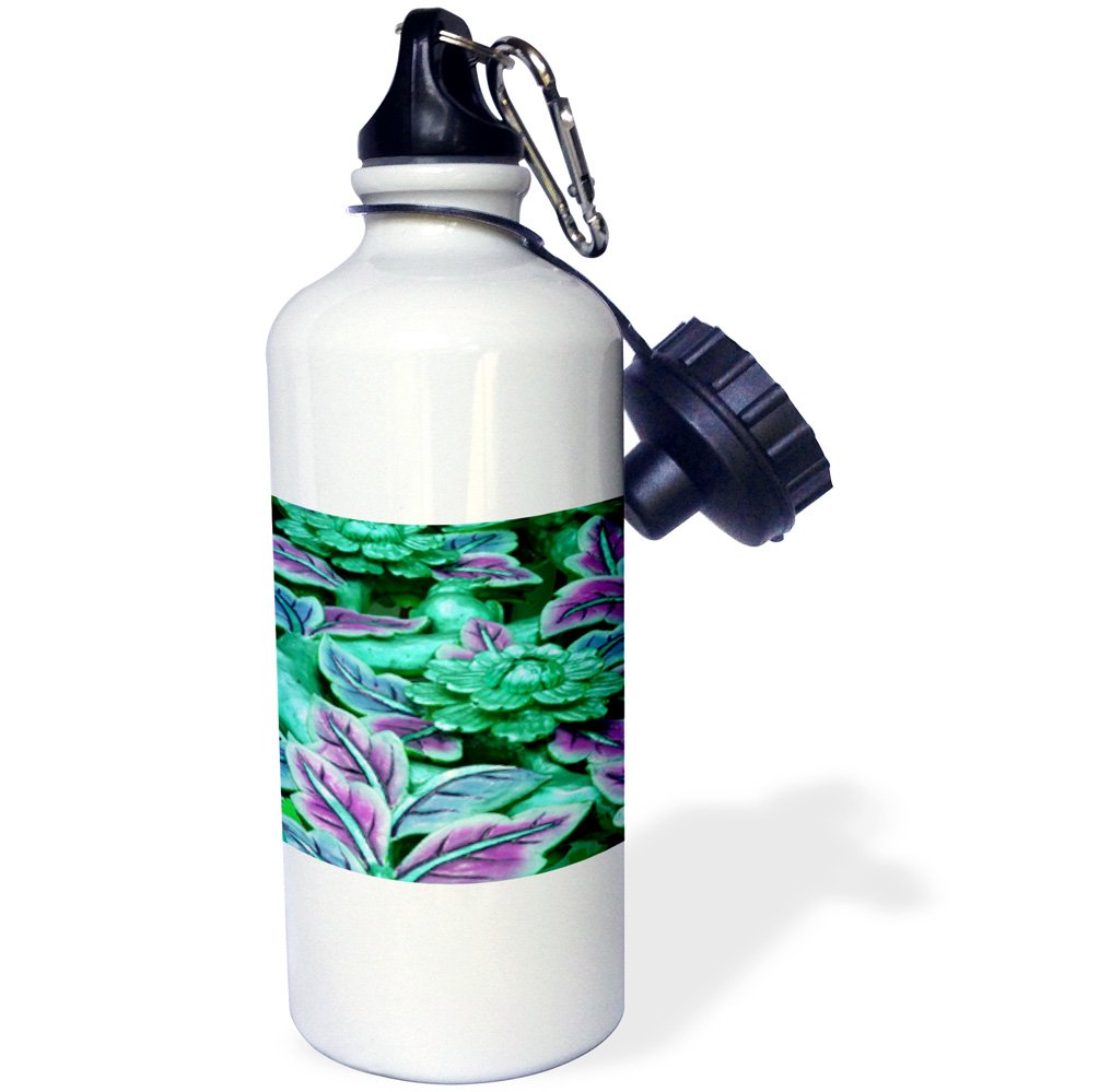 3D Rose Green and Purple Statue Sports Water Bottle - 21 oz Insulated Stainless Steel Gym Bottle for Running, Cycling & Workouts - BPA Free & Leak Proof - Perfect for Fitness, Hiking & Outdoor Activities