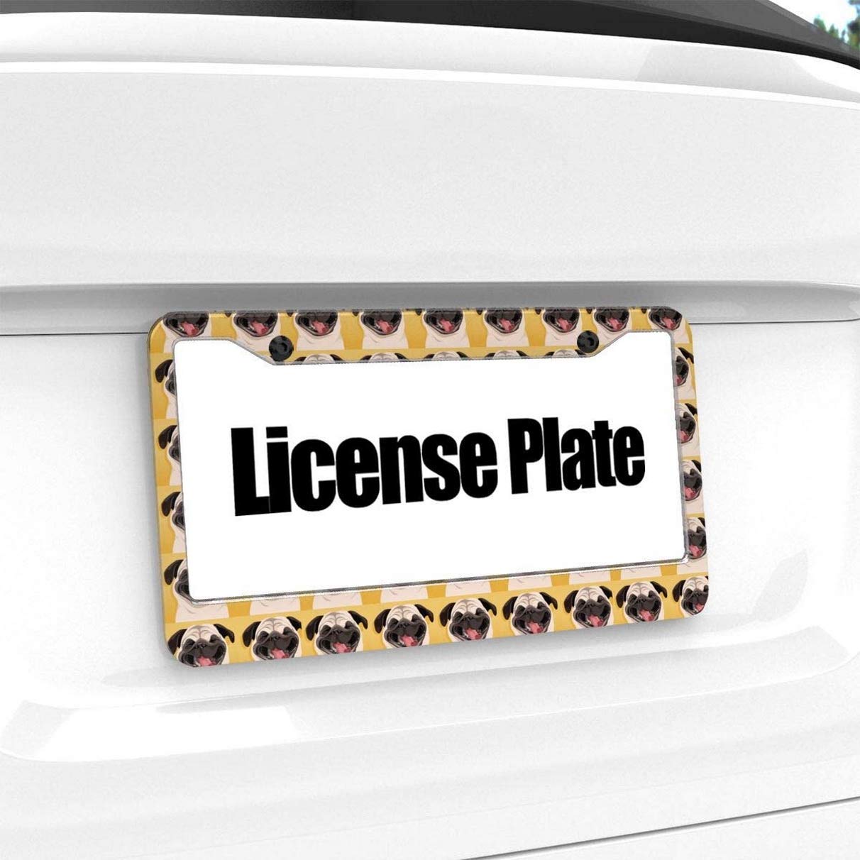MJSTAR Funny Pug Smile Custom Aluminum License Plate Frame - Durable Car Accessory for Personalization & Humor (Fits All US States) - Perfect for Car Enthusiasts, Pet Lovers & Gift Giving