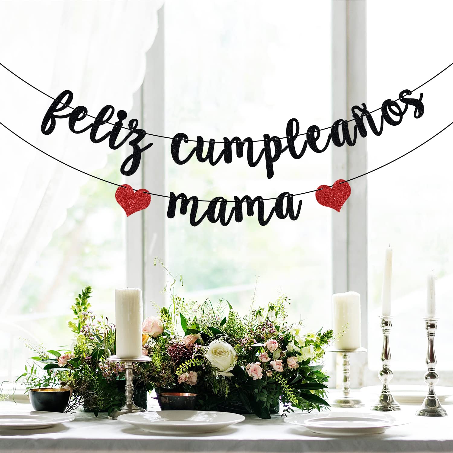 Black Glitter Feliz Cumpleaños Mamá Banner - Spanish Happy Birthday Mom Party Decorations - Perfect for Mother's Day, Birthday Parties & Fiesta Theme Celebrations