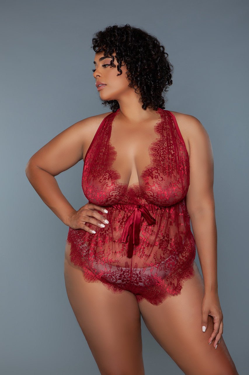 BeWicked Women's Nancy Teddy 2249P Lingerie Set - Sexy Lace Babydoll & G-String Panty for Valentine's Day, Anniversary & Romantic Nights