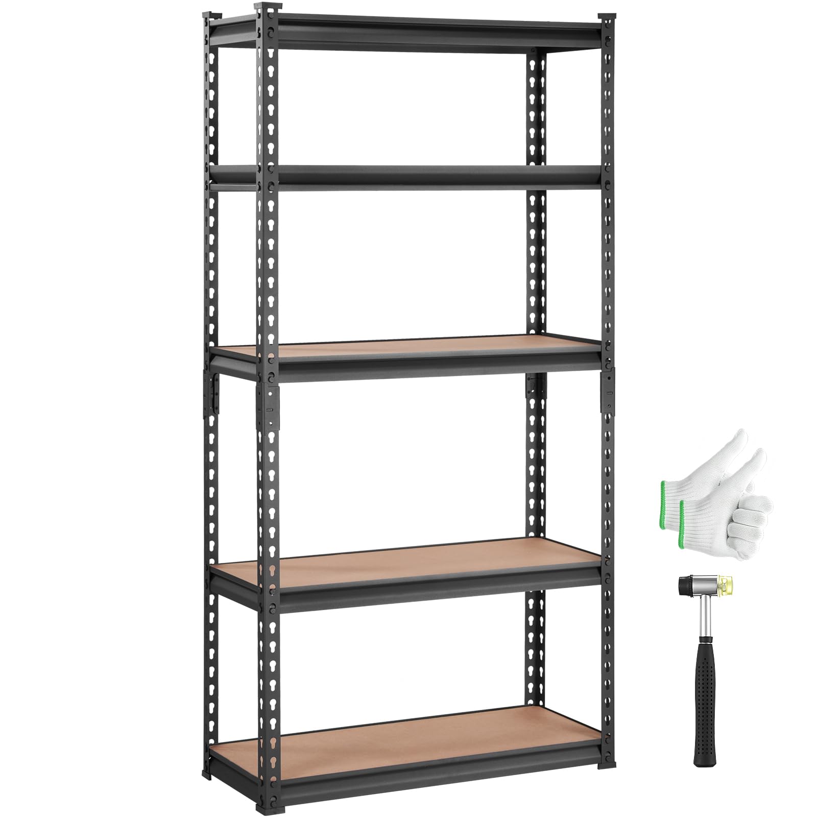 VEVOR 5-Tier Heavy Duty Metal Storage Shelving Unit - 2000 lbs Capacity, Adjustable Garage Shelves, Black Utility Rack (30
