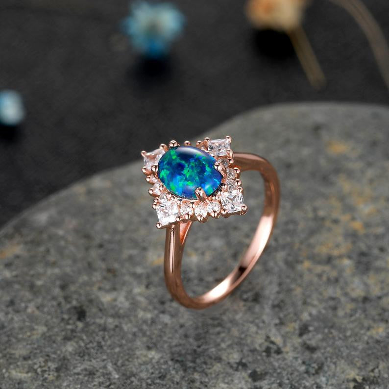 Vintage Black Opal Diamond Engagement Ring for Women - Elegant & Unique Wedding Band for Proposals, Anniversaries, and Special Occasions