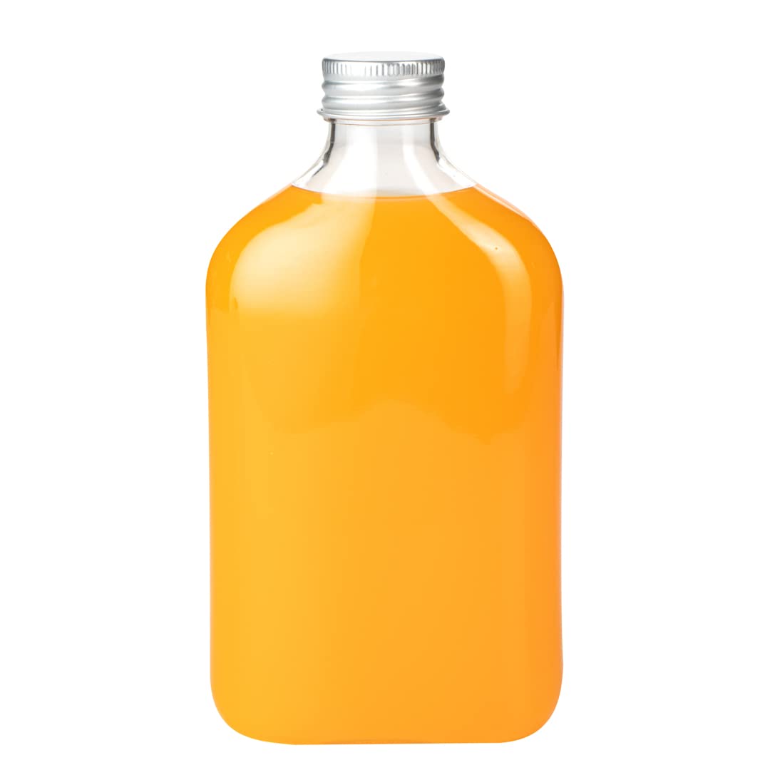 Restaurantware Bottle Tek 10oz Empty Plastic Liquor Bottles (100-Pack) with Aluminum Lids - Clear Disposable Flasks for Juice, Ginger, Sauces & Party Favors | Perfect for Bars, Catering & DIY Cocktail Kits
