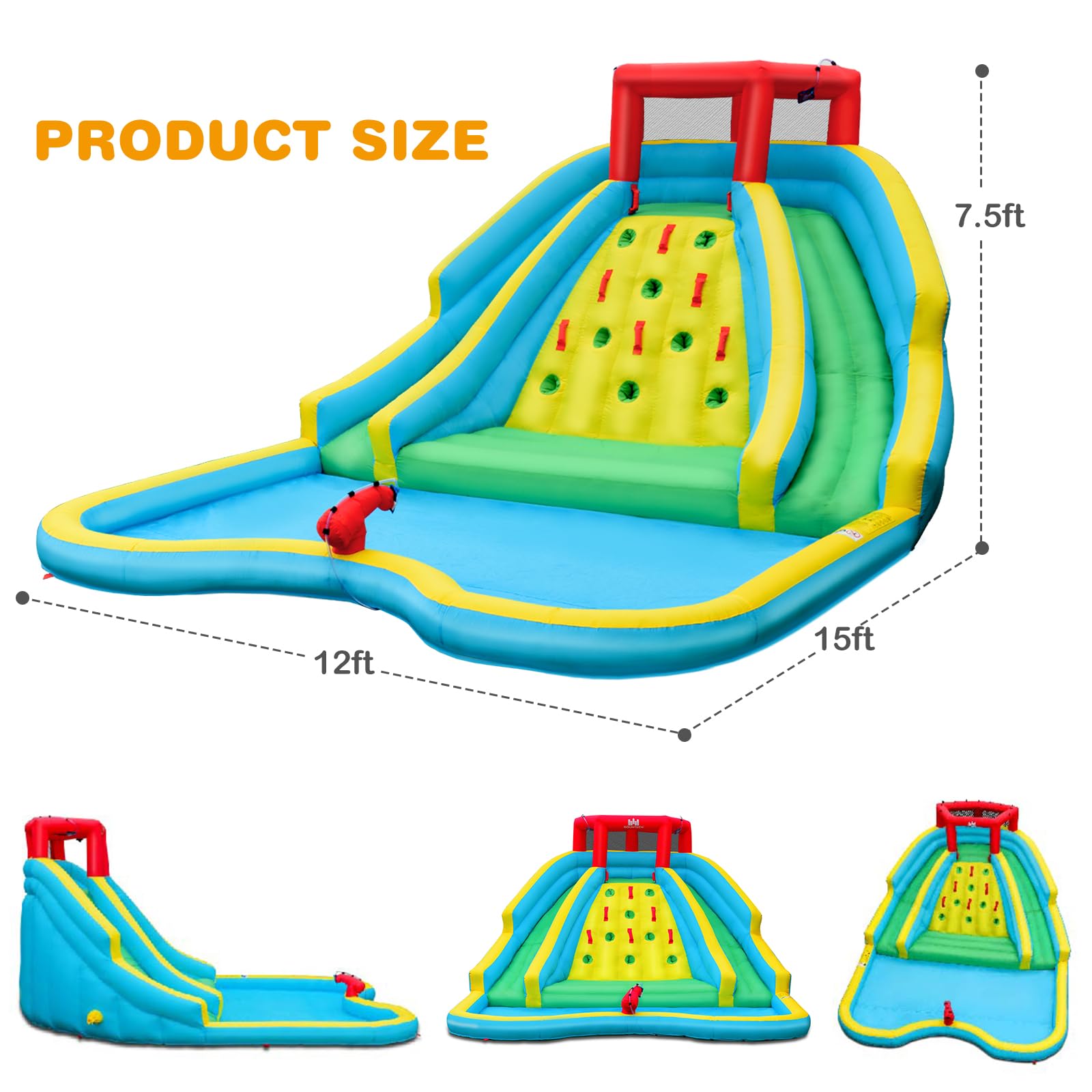 **HONEY JOY Inflatable Water Slide for Kids - Giant Backyard Water Park with 2 Long Slides, Climbing Wall, Water Hoses & Cannon, Large Splash Pool - Outdoor Blow Up Waterslide for Summer Fun (Includes 750W Blower) - Perfect for Birthday Parties, Family Gatherings & Backyard Water Play**