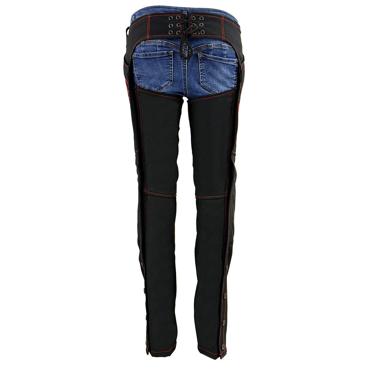 Milwaukee Leather SH1182 Women's Black & Pink Motorcycle Chaps with Tribal Embroidery - Stylish & Protective Riding Gear for Harley, Cruiser & Adventure Bikes