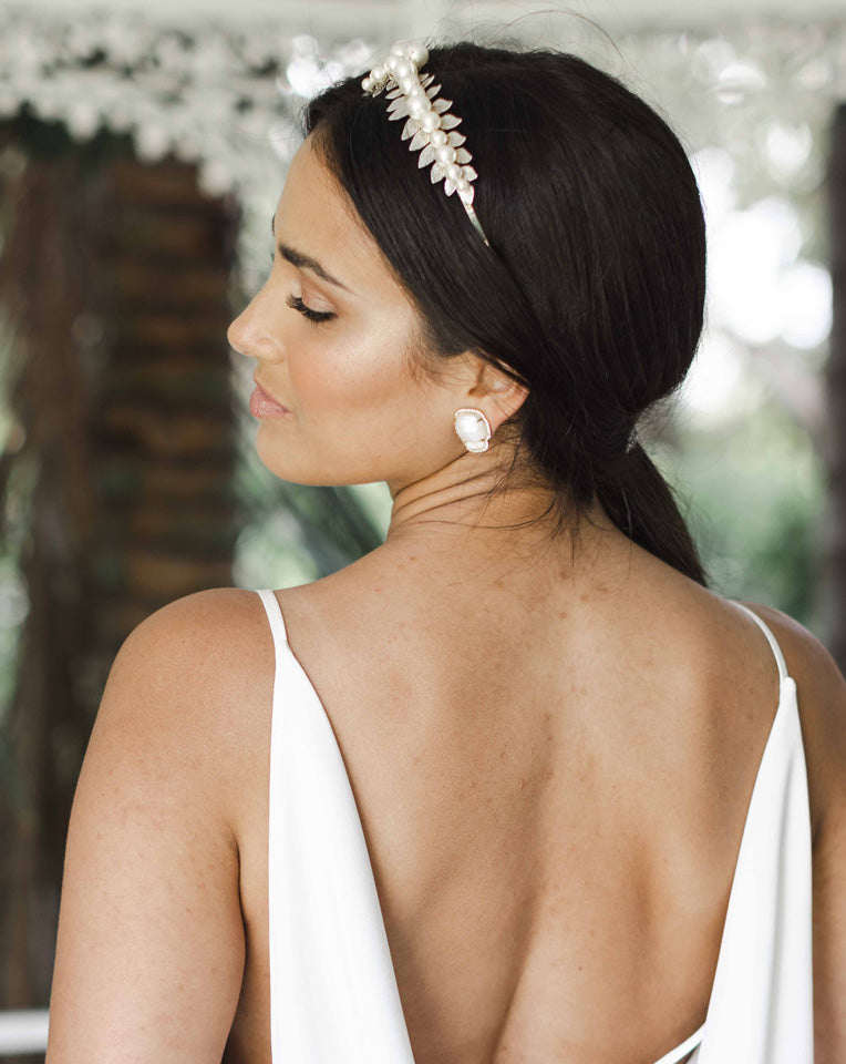 Elegant Pearl and Leaf Viking Wedding Headband by Kezani Monique - Perfect for Bridal Accessories, Boho Weddings & Viking-Themed Events