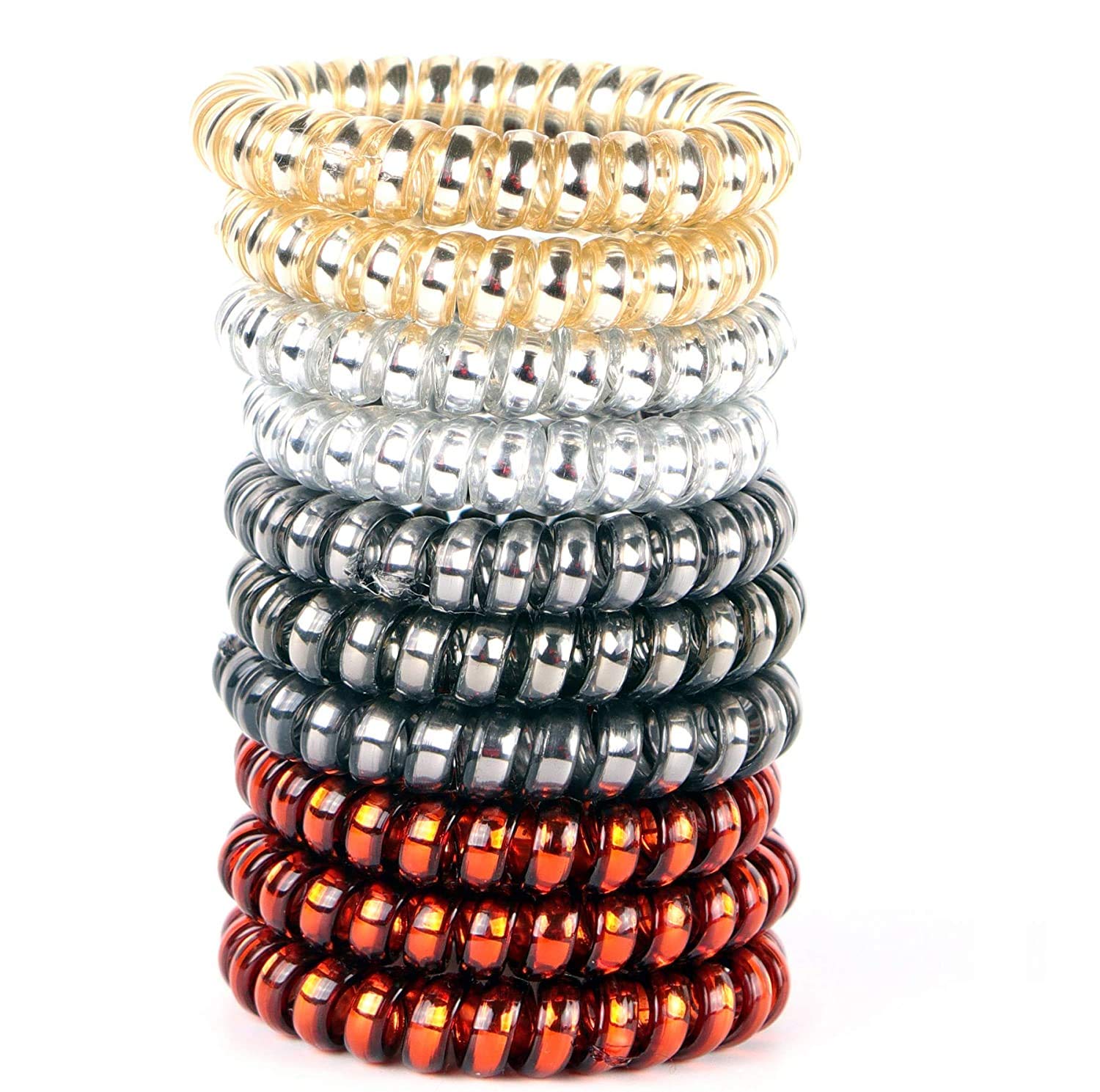 No Crease Spiral Hair Ties - 10 Pack Phone Cord Hair Bands in 4 Colors, Waterproof Hair Coils for All Hair Types - Perfect for Workouts, Travel & Everyday Use