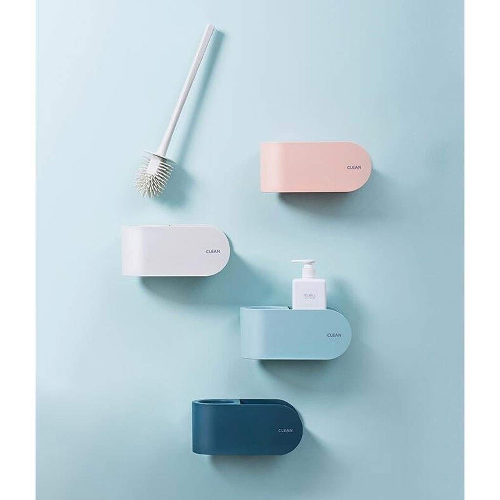 Wall-Mounted Toilet Brush Holder - Navy Blue Bathroom Storage for Deep Cleaning