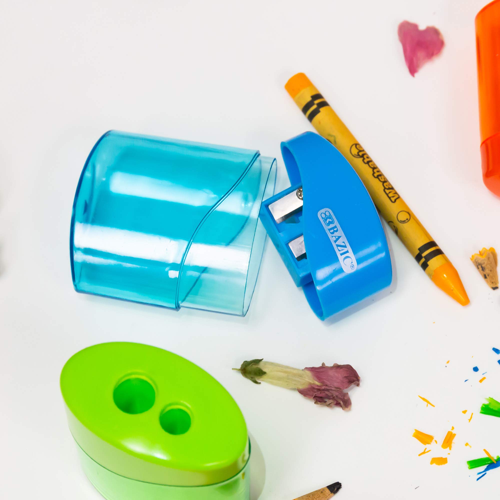 BAZIC Dual Blade Pencil Sharpener with Receptacle - Sharpens Standard & Jumbo Pencils, Crayons - 144-Pack Bulk Classroom & Office Supplies for School, Art, and Home Use