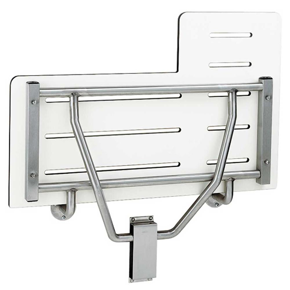 Bobrick B5181 Folding Shower Seat - Reversible Phenolic Surface Mounted for Bathroom Safety - Matte Finish - Ideal for Elderly & Disabled Users in Home & Healthcare Settings