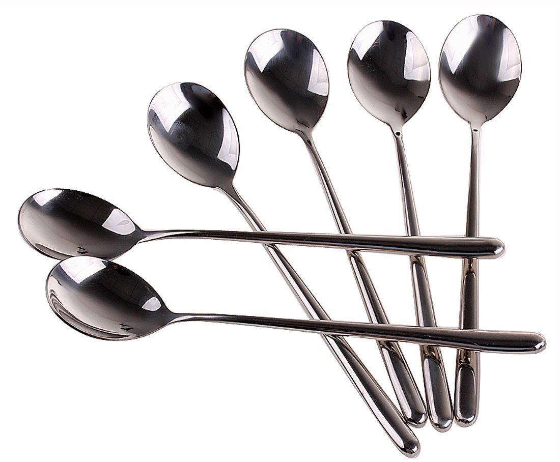 Korean Stainless Steel Long Handle Spoon - 3Pcs Set for Rice, Soup, Iced Tea & Coffee