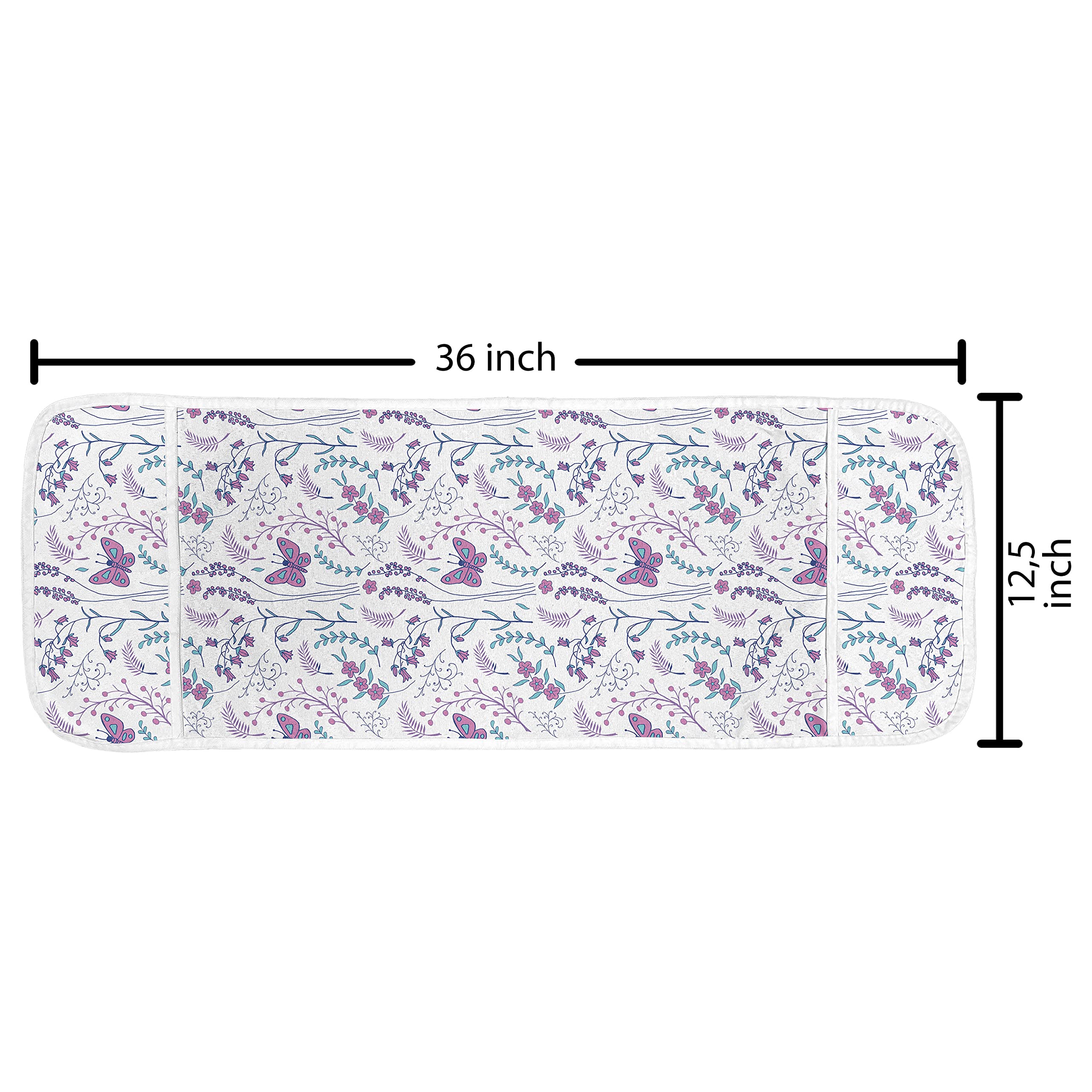 Ambesonne Spring Microwave Cover - Romantic Floral Design with Leaves & Butterflies, Waterproof Kitchen Organizer with Pockets, 36 x 12 Inches, Dark Turquoise Blue - Perfect for Spring Decor & Small Kitchen Storage