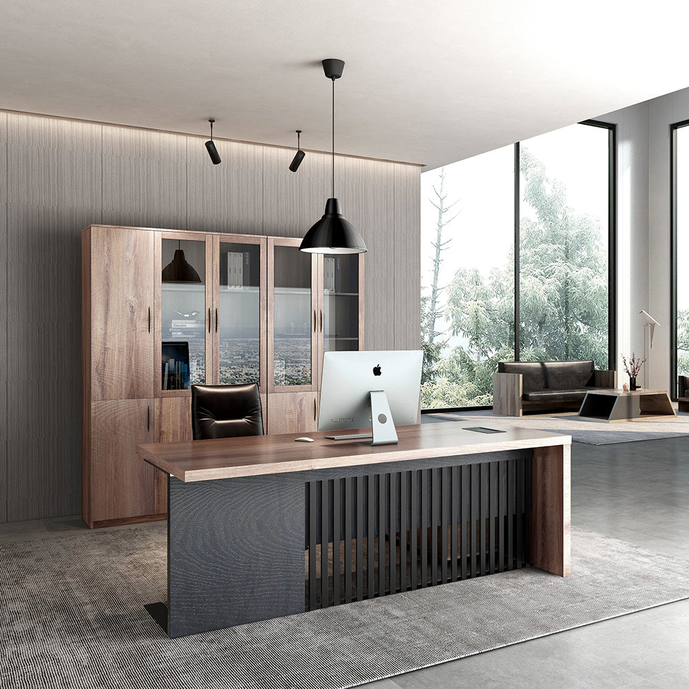 AFTAN BLACK HAWK Limited Edition Executive Desk with Pedestal & Left Mobile Return - 180cm Warm Oak & Black Finish - Premium Office Furniture for Home & Business Workspaces