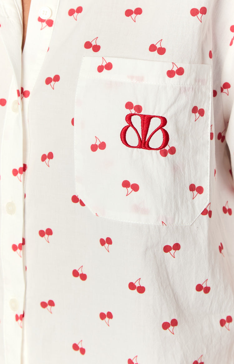 Alexea Women's Cherry Print Pajama Shirt - Soft Cotton Sleepwear for Women - Perfect for Nighttime Relaxation & Lounging at Home