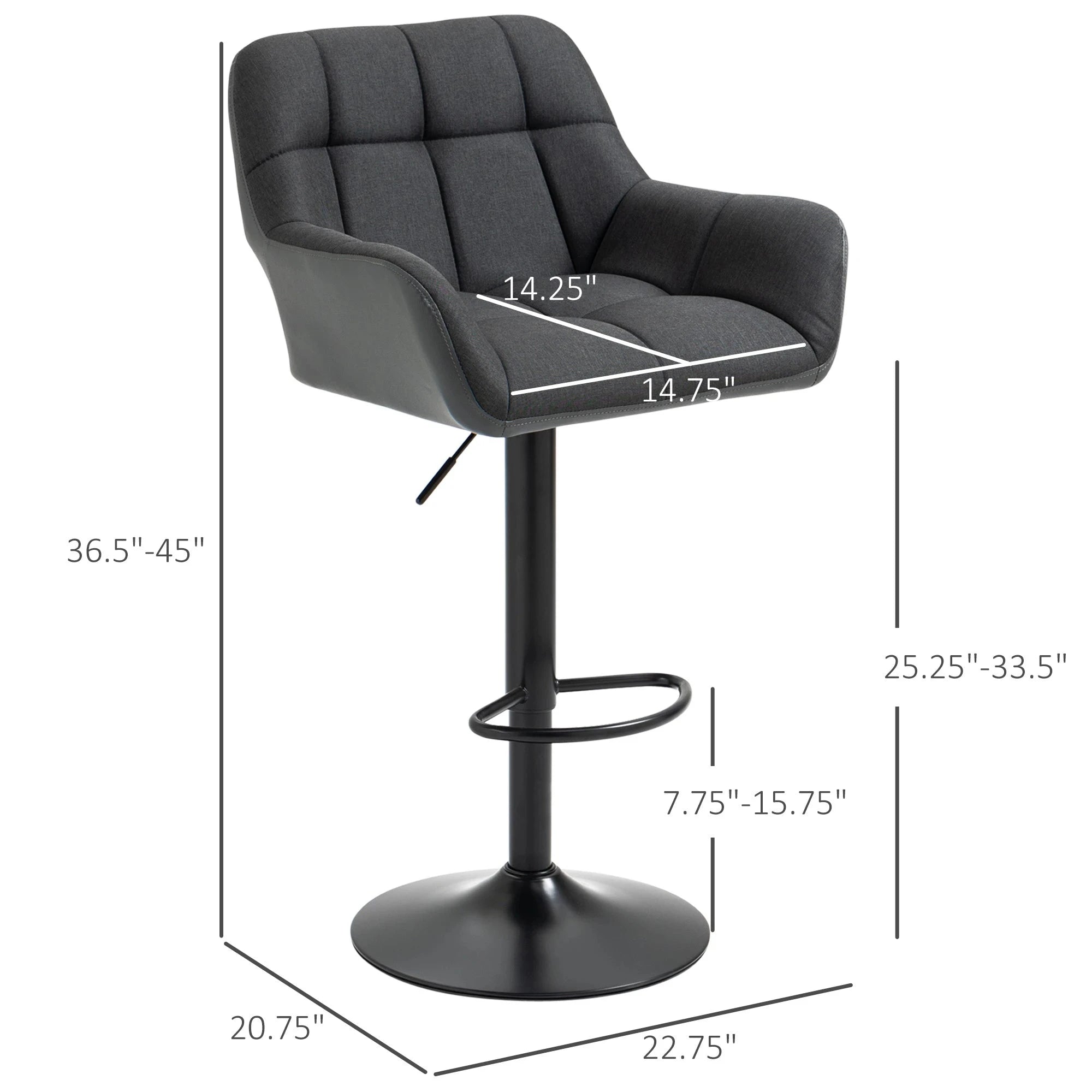 Swivel Adjustable Bar Stools (Set of 2) - Faux Leather & Linen Touch Fabric - 5 Color Options - Perfect for Kitchen Islands, Home Bars & Dining Areas